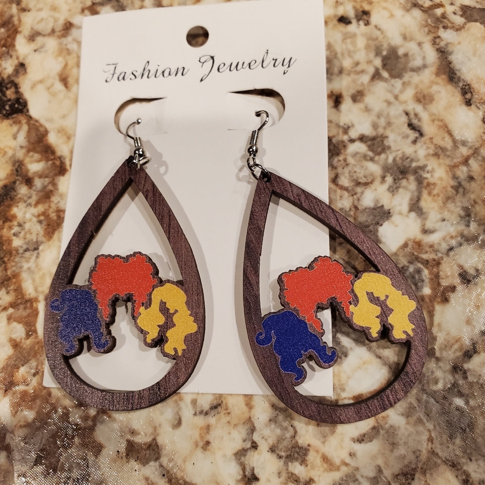 Hocus Pocus Sanderson Sister cutout wooden teardrop earrings